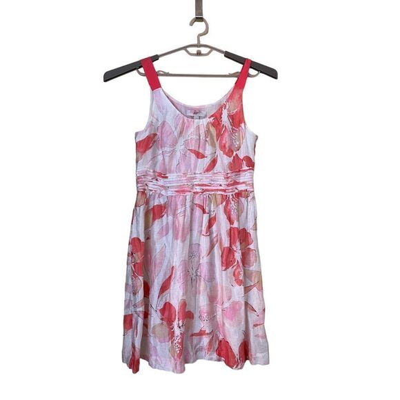 Ann Taylor Loft Linen Watercolor Hibiscus Floral Dress Size 10 - Picture 3 of 9